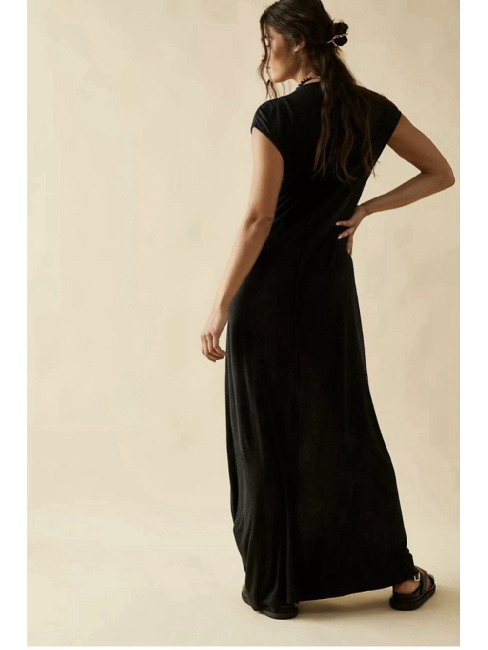 Free People Beach Marina Linen Blend Maxi Dress Size XS Twist Front Black - Picture 4 of 10